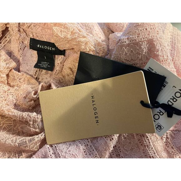 HALOGEN Lace Mock Neck Pullover Long Sleeve Blouse Top Size Large Pink Smoke NWT - Picture 3 of 4